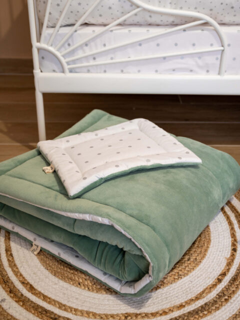 Κουβέρτα & μαξιλαράκι Fleece Silver Dots Πράσινο 070*110 cm