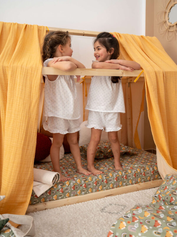 -Μουσταρδή Κουνουπιέρα για κρεβάτι σπιτάκι 135*215cm (2τμχ.)