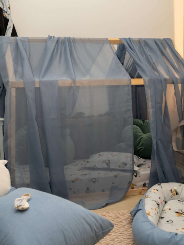 -Μπλε βουαλ Κουνουπιέρα για κρεβάτι σπιτάκι 135*215cm 2 tem.