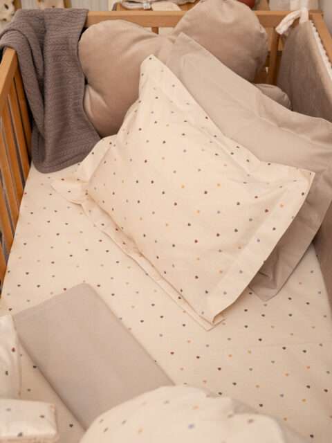 --Σετ Σεντόνια Beige Hearts Kούνιας