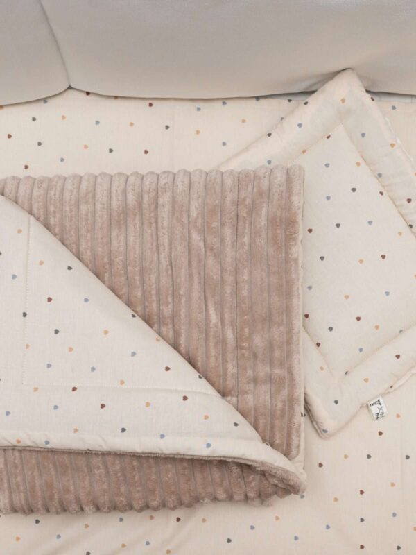 -Κουβέρτα & μαξιλαράκι Fleece Beige Hearts Μοκκα