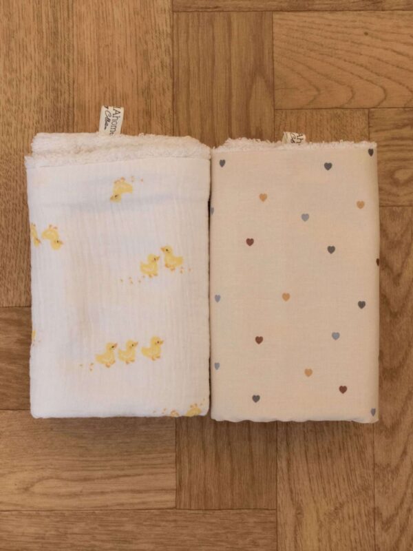 -Σετ Πετσετάκια Παπάκια - Beige Hearts 100% organic cotton