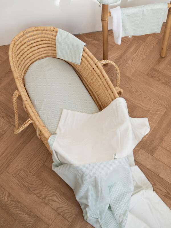 -Σεντόνι Μεμονωμένο Λίκνου Μέντα Καρό 070*110 Λάστιχο