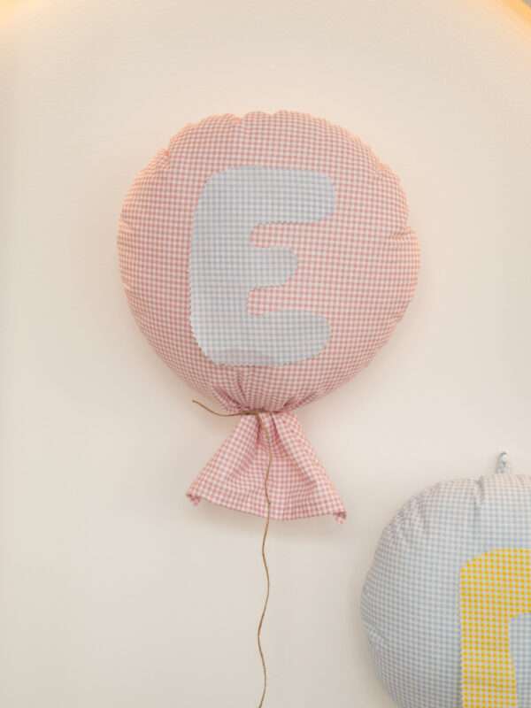 -Μαξιλαράκι Τοίχου Balloon Καρό Ροζ με μονόγραμμα