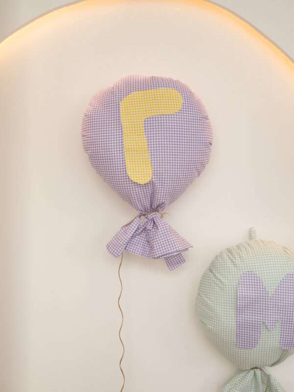 -Μαξιλαράκι Τοίχου Balloon Καρό Λιλά με μονόγραμμα