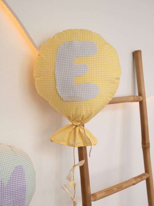 -Μαξιλαράκι Τοίχου Balloon Καρό Κίτρινο με μονόγραμμα