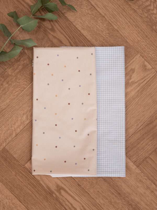 -Σετ Σελτεδάκια Αδιάβροχα 2 τεμ. beige stars-καρό γαλάζιο