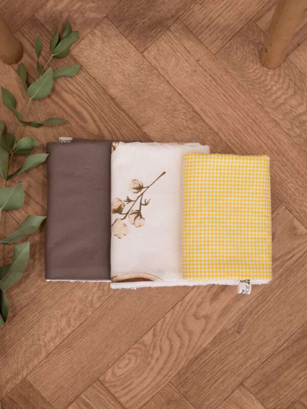 -Σετ Πετσετάκια macrame-καφέ-καρό κίτρινο 3τμχ