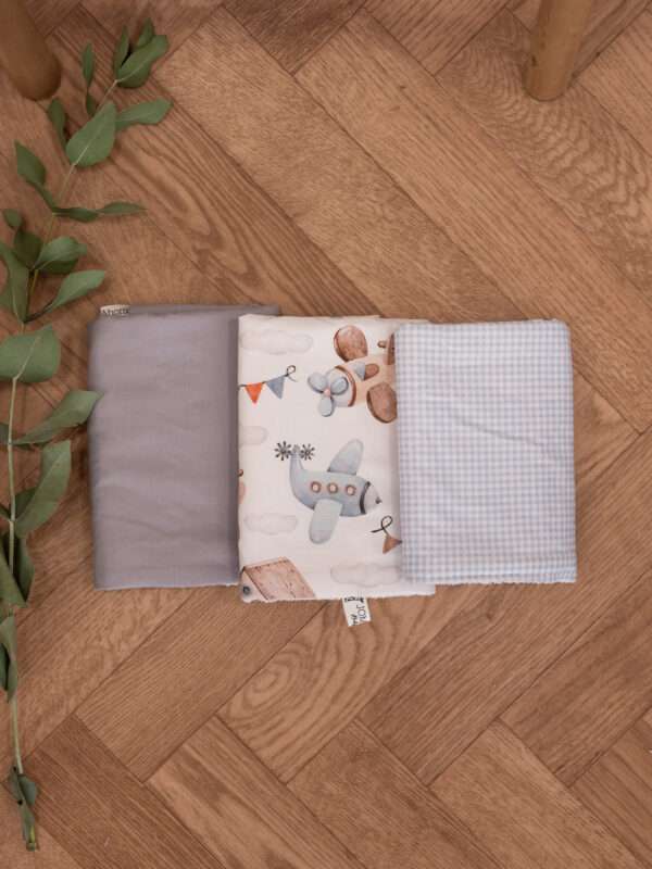 -Σετ Πετσετάκια Up in the sky-γκρι-καρό γαλάζιο 3τμχ
